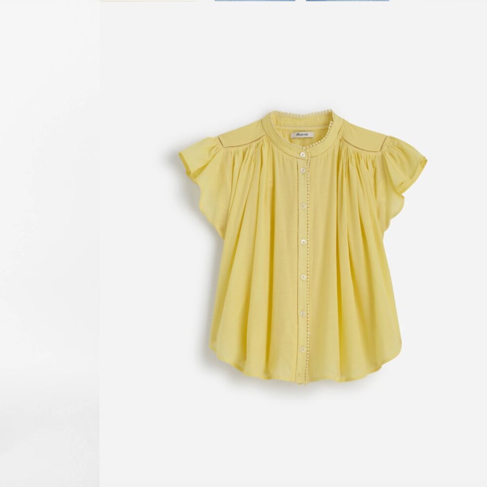 Madewell Pale Yellow Flutter Sleeve Button-Up Top